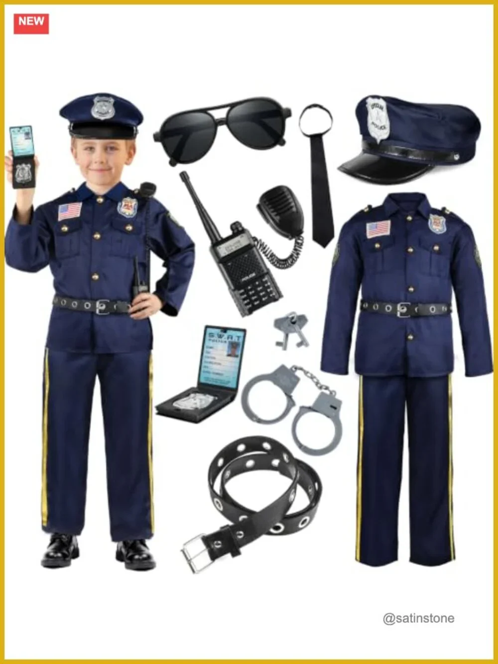 Kids Police Officer Halloween Costume Set - Pretend Play Role Play Dress Up
